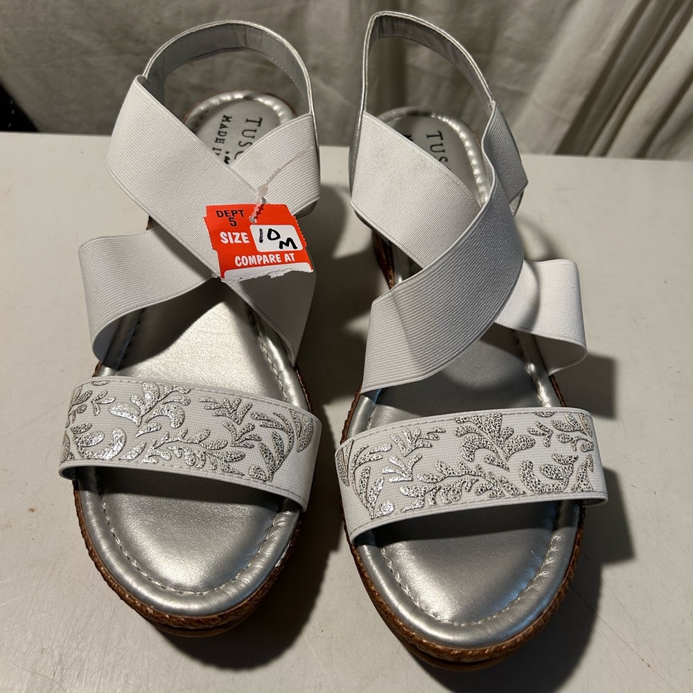 Tuscany by easy street white/ silver wedge sandals various sizes all NWT